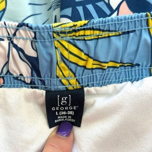 George Men’s Blue Hawaiian Lined Swim Trunks Shorts Sz L 36-38 - Picture 3 of 5